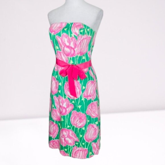 Lily Pulitzer StraplessTulip Print Scalop Hem Cocktail Dress Size 6 - Picture 4 of 9